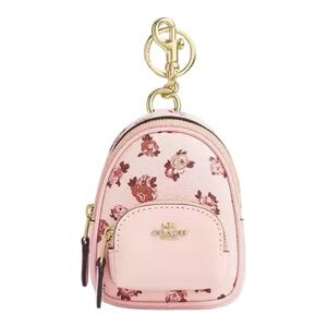 Coach Mini Court Backpack Bag Charm with Rosette Print in Gold/Blush Multi -PINK
